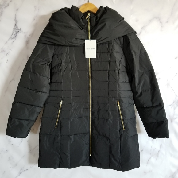 COLE HAAN Real Down Feather Black Coat - Picture 11 of 12